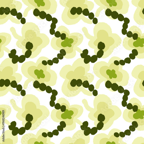 Clover Seamless Pattern, Plant Cute Naive Style Hand Drawing Vector Illustration