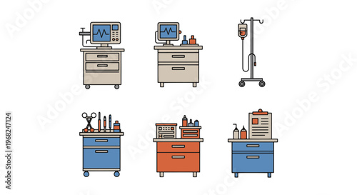 ICU Bedside Table Line art minimal decorative abstract vector