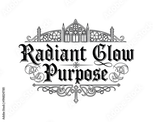 Radiant Glow Purpose. lettering and all elements in black. Vector style. AWhite background. Pure white background. Perfect isolation and visual consistency.