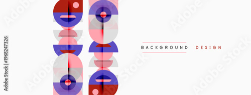 Abstract geometric pattern. Red, purple, pink circles overlap creating visual interest. White space provides contrast, simple design.