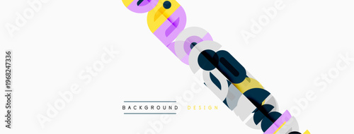 Abstract geometric shapes overlap, creating dynamic visual texture. Minimalist design features muted purple, yellow, black tones. Background text reads background design.