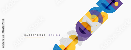 Abstract geometric shapes overlap, creating dynamic visual effect. Bright colors contrast with white background. Minimalist design.