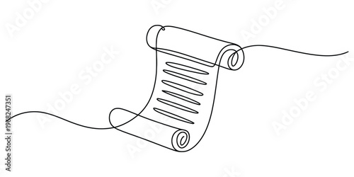 Minimalist One Line Drawing of an Ancient Scroll