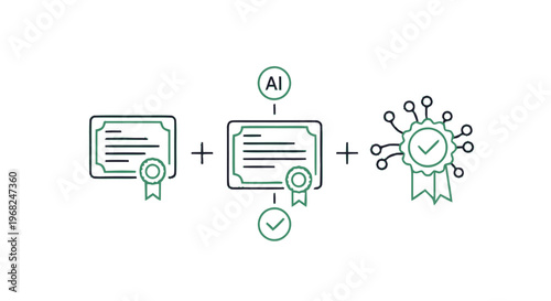 Artificial Intelligence Certificate and Verification Badges Representing Achievement.