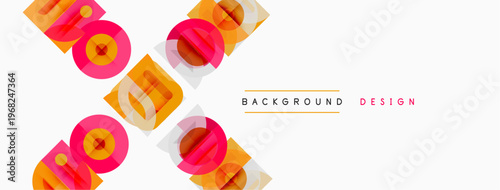 Abstract geometric shapes overlap, creating dynamic visual texture. Orange, yellow hues dominate neutral background. Simple design elements.