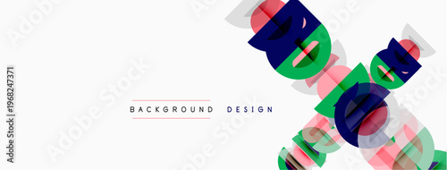 Abstract design features overlapping colorful shapes, text reads background design. Minimalist style, clean lines, modern aesthetic.