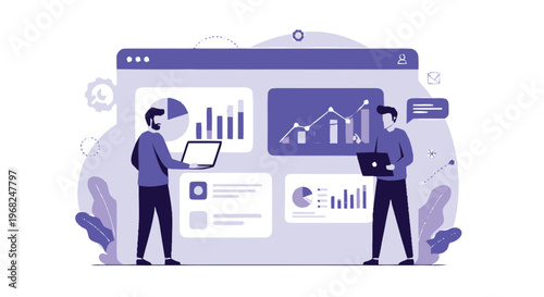 Business professionals analyzing data on a modern digital interface for insights.