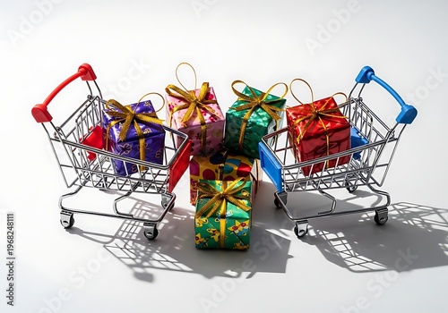 Shopping carts with wrapped gifts