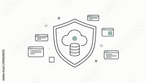 Cloud Data Security Shield Icon with Database and Cloud.