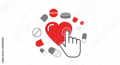 Online Pharmacy Heart Pill Icon Cursor Click Concept Health Care Medicine