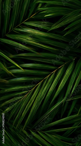 Dark Green Tropical Palm Leaves Background