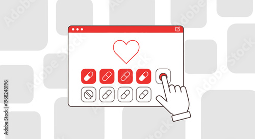 Online Pharmacy Interface: Selecting Medication with Heart Icon and Pills