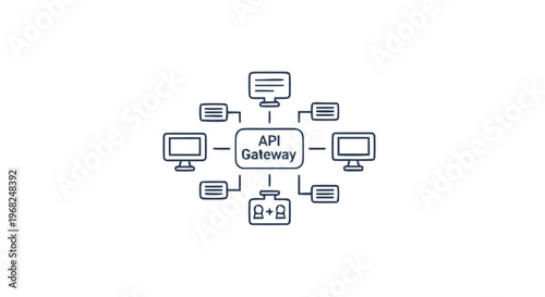 API Gateway Illustration Depicting Network Connections and Data Flow.