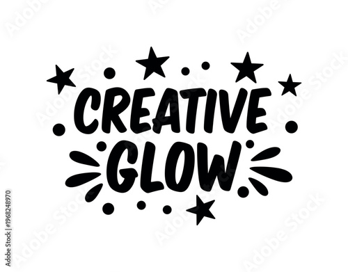 Creative Glow. lettering and all elements in black. Vector style. AWhite background. Pure white background. Perfect isolation and visual consistency. Bold