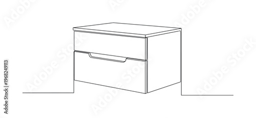 Elegant Hidden Handles. Minimalistic one-line drawing sleek cabinet with subtle built-in handle grooves, continuous single black line on white background,