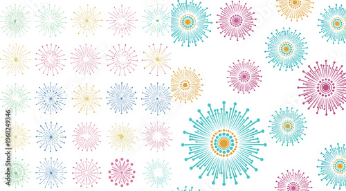 Colorful Fireworks Burst Set Radial Explosion Celebration Spark Vector Illustration Collection
