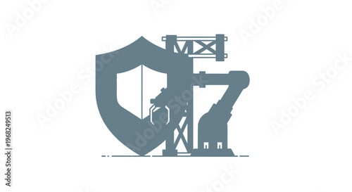 Abstract Silhouette of a Shield and Industrial Crane for Protection.