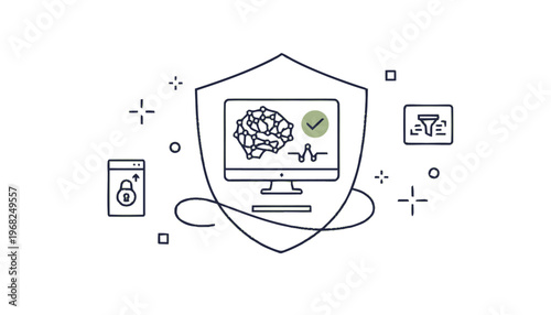 Computer Monitor with Shield Protection Symbol.