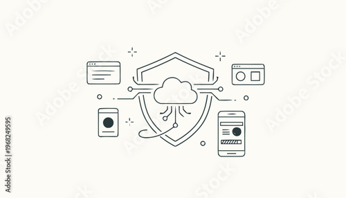 Cloud Computing Security Shield Protecting Data and Information.