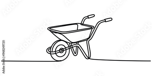 Minimalist One Line Drawing of a Garden Wheelbarrow