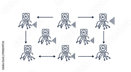 Artificial Intelligence Network - Complex System of Connected Nodes.