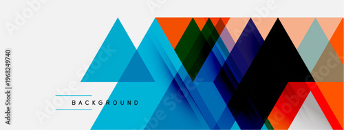 Abstract geometric pattern. Overlapping triangles create dynamic colorful background. Modern design, vibrant hues, clean lines.
