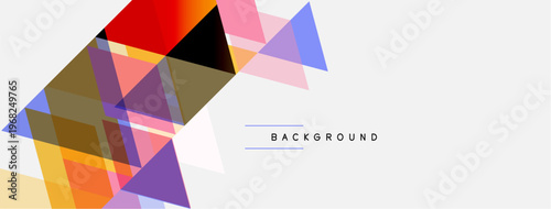 Abstract geometric shapes overlap, creating colorful background. Minimalist design features triangles, rectangles, soft hues. Text reads background.