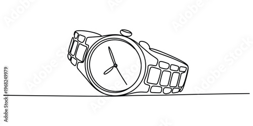 Minimalist Continuous Line Drawing of a Wristwatch