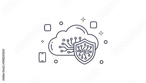 Cloud Security Shield Icon Technology.