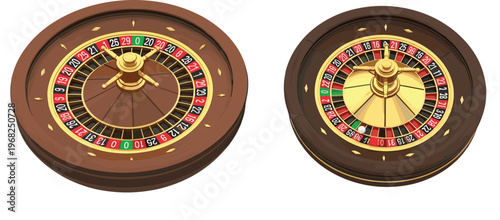 Casino Roulette Wheel Set with Wooden Roulette Table Top View Gambling Game Vector Illustration Collection for Casino and Betting Design