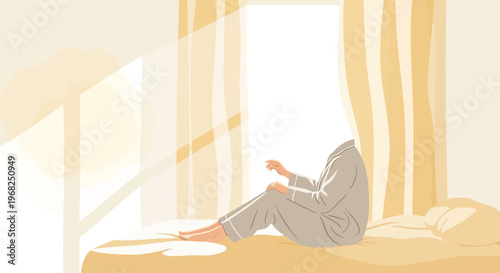 Morning Light Awakening: Person in Pajamas Sitting by Window
