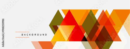 Abstract geometric design. Orange, brown, red triangles overlap white space. Minimalist background element for modern projects.