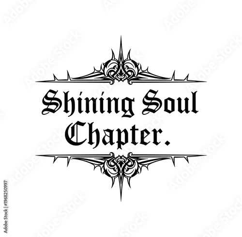 Shining Soul Chapter. lettering and all elements in black. Vector style. AWhite background. Pure white background. Perfect isolation and visual consistency.