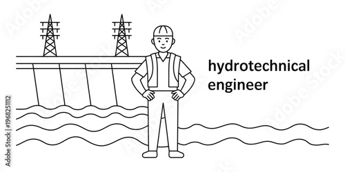 Hydrotechnical Engineer Outline Vector Illustration