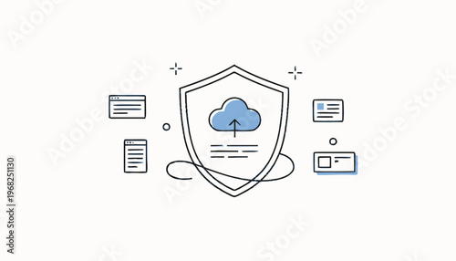 Cloud Computing Security Shield Protecting Data Uploads and Information.