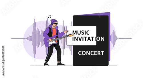 Musician Playing Guitar for Concert Invitation Design