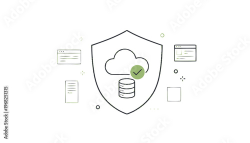 Cloud Computing Security Shield Protects Data Storage and Servers.