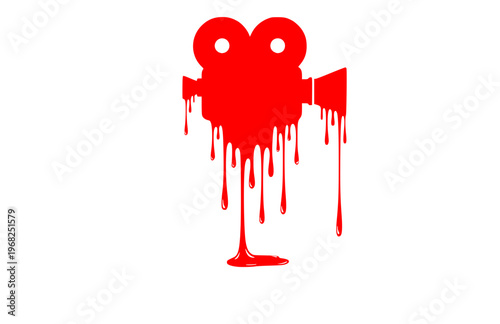 Surreal Melting Movie Camera Silhouette Sticker, Hollywood Director Liquid Drip Vector, Modern Playful Cinema Aesthetic Icon Illustration