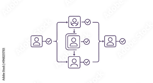 Conceptual illustration of a business process flow with people icons and checkmarks.