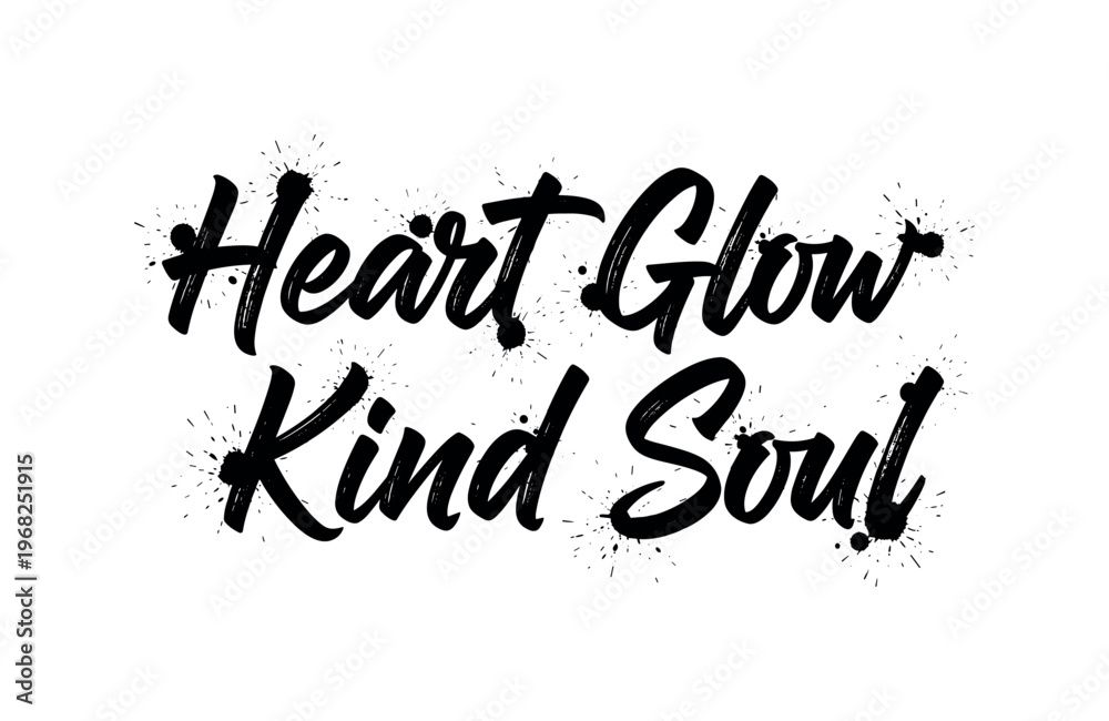 Fototapeta premium Heart Glow Kind Soul. lettering and all elements in black. Vector style. AWhite background. Pure white background. Perfect isolation and visual consistency.