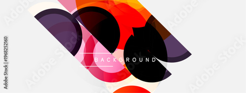 Abstract geometric shapes, vibrant colors, modern design. Background features overlapping elements, creating dynamic visual effect.