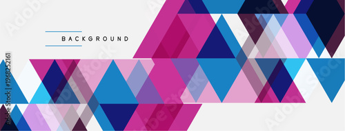 Abstract geometric design. Triangles overlap, creating vibrant color patterns. Modern, stylish background suitable for various projects.