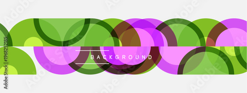 Abstract pattern features overlapping circles. Green, purple, brown hues create modern visual texture. Simple design, clean lines.