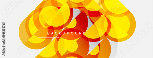 Abstract circles overlap, creating vibrant orange, yellow hues. Modern design, dynamic composition, simple background.