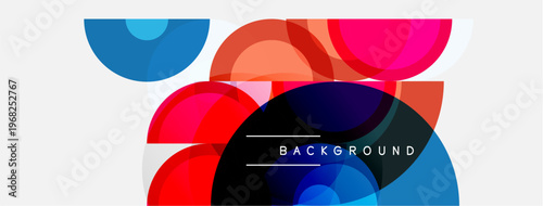 Abstract colorful overlapping circles create dynamic background. Modern design features vibrant hues, simple shapes, clean aesthetic.