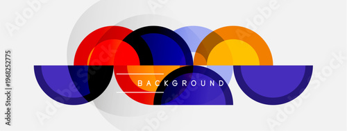 Abstract colorful shapes overlap, creating dynamic composition. Bright hues blend with white space, modern design element.