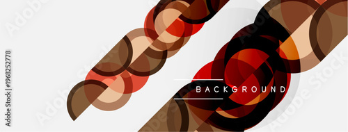 Abstract geometric pattern. Circles, ovals overlap creating dynamic visual effect. Brown, red hues dominate design. Modern background texture.