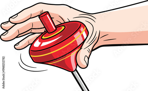 Hand Spinning Toy Top Illustration with Rotating Classic Spinning Top Toy Vector Illustration for Kids Toy and Childhood Concept Design