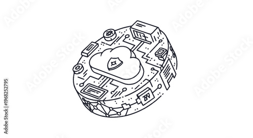Cloud Computing Security - Digital Illustration of Secure Cloud Technology.