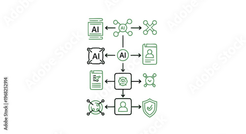 Artificial Intelligence Network Diagram Illustrating Data Flow and Connections.
